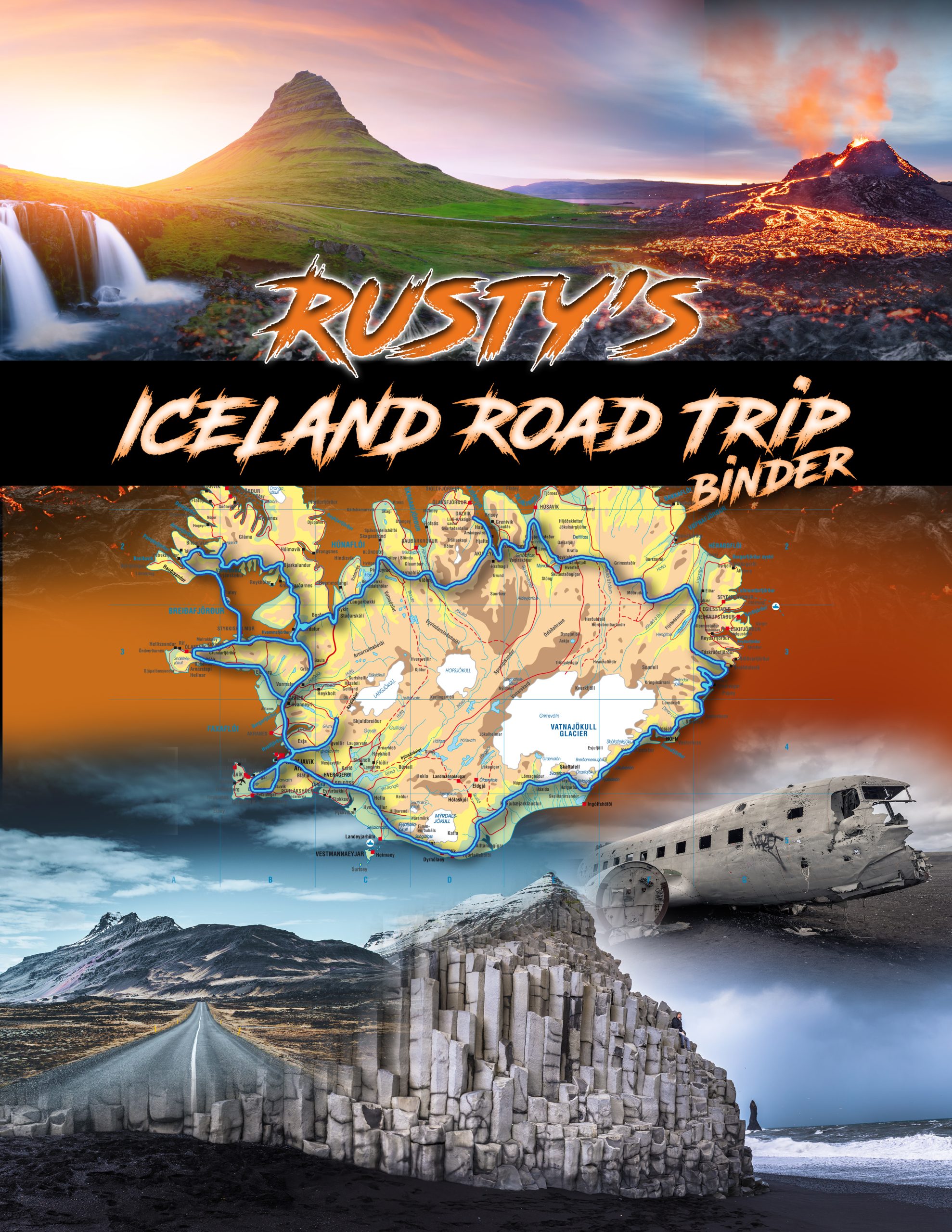 Front cover for road trip spiral bound child activity guide.