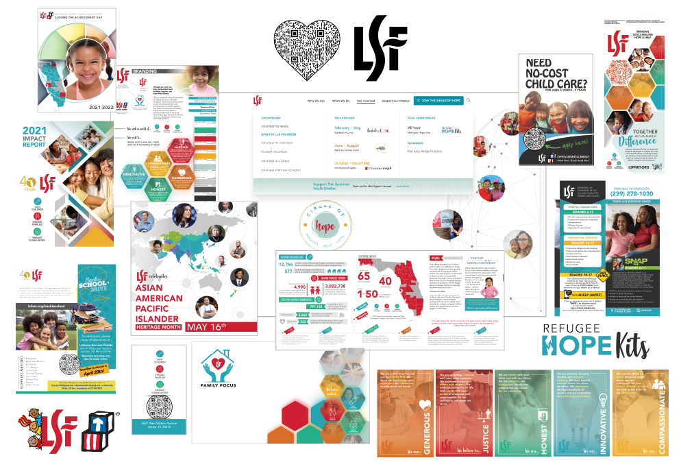 Cohesive branding example through multiple of my LSF designs.